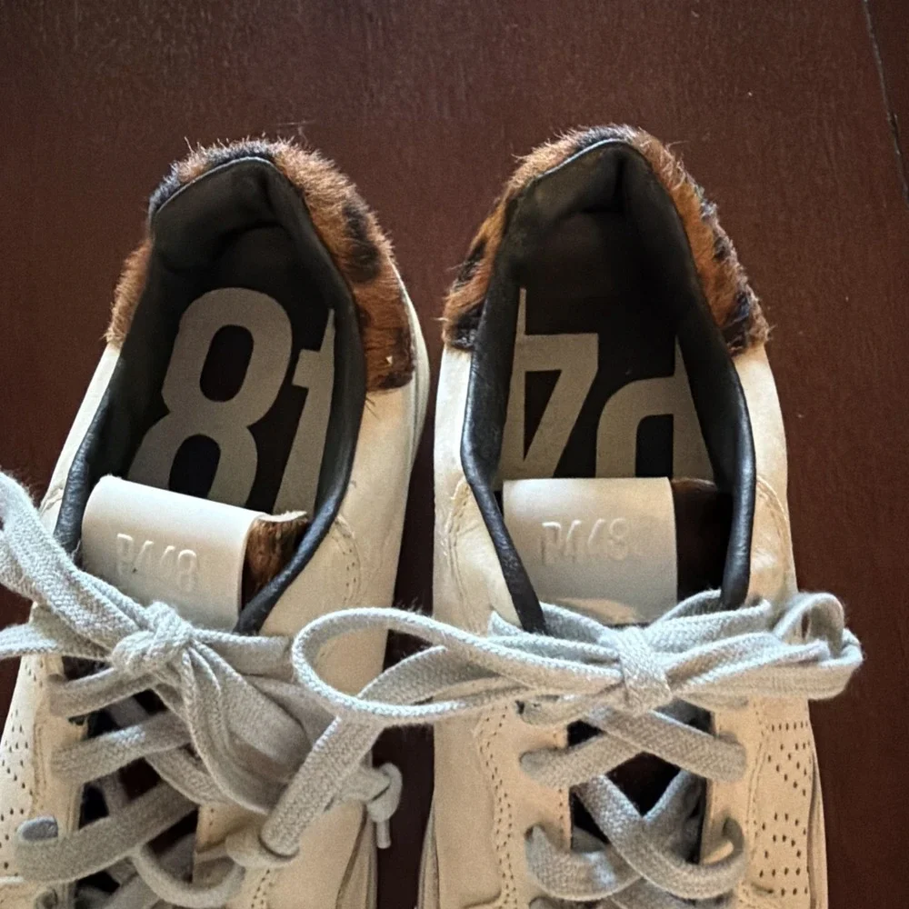 P448 Bali Sneaker Cream Leopard Print Calf Hair Women's 37 US 7